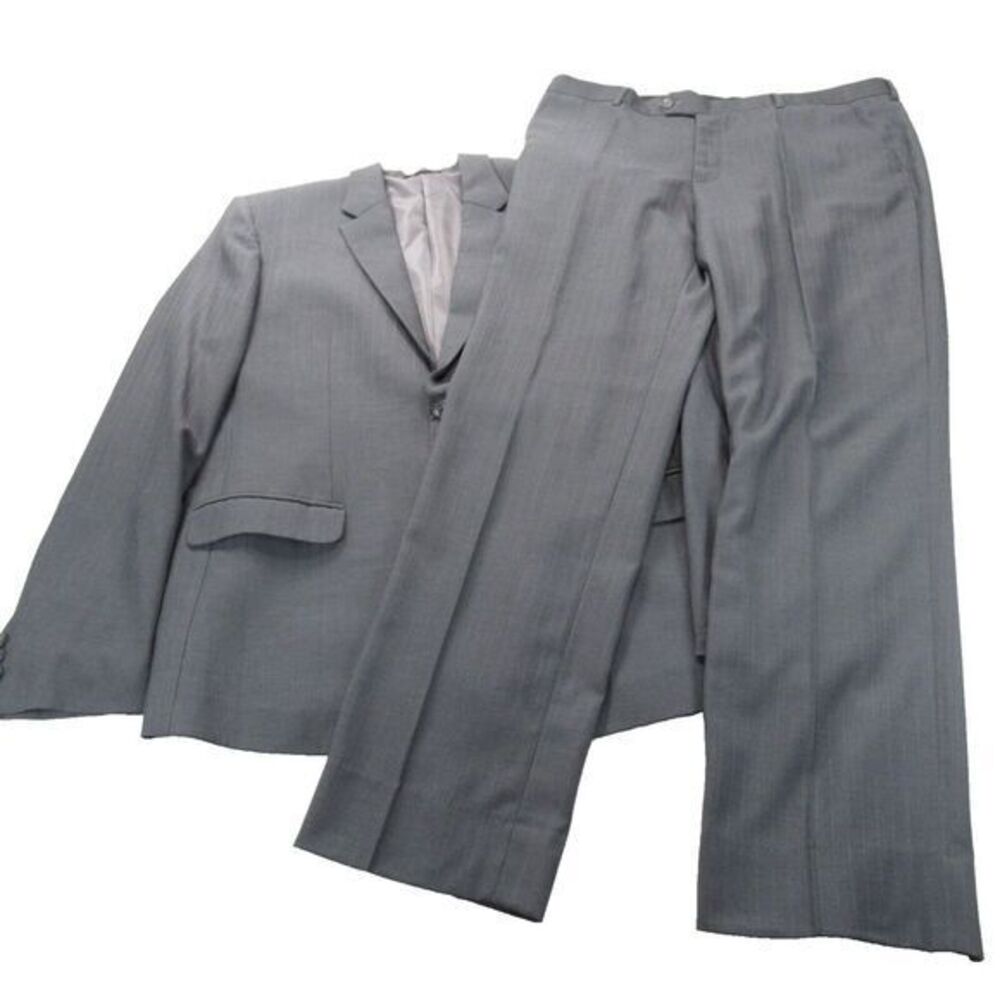 Duc Loi Silk Cashmere Wool Suit Pants Set Mens‎ Blazer 42L Gray Pinstripe 36x33